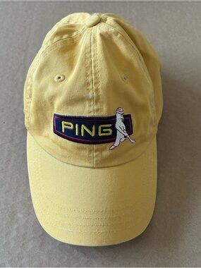 Vintage PING Golf Hat Mr. Ping Logo Yellow Baseball Cap Embroidered